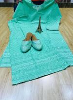 Turquoise Blue Pure Cotton Party Wear Chiikankari Kurti With Sharara